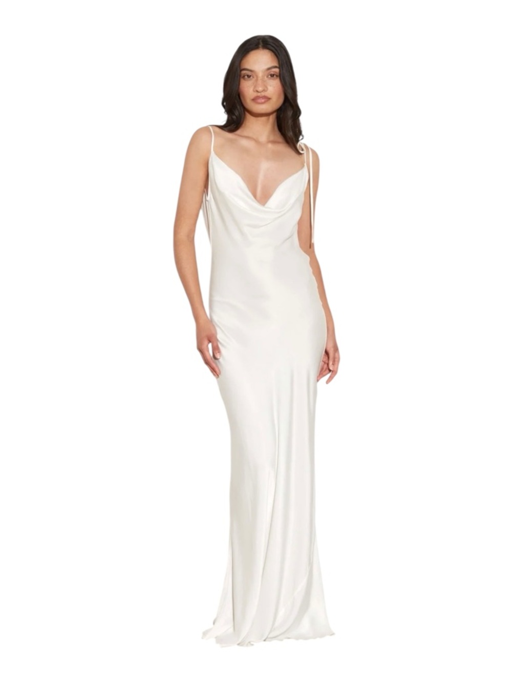 Rat & Boa White Satin Cowl Neck Maxi Dress